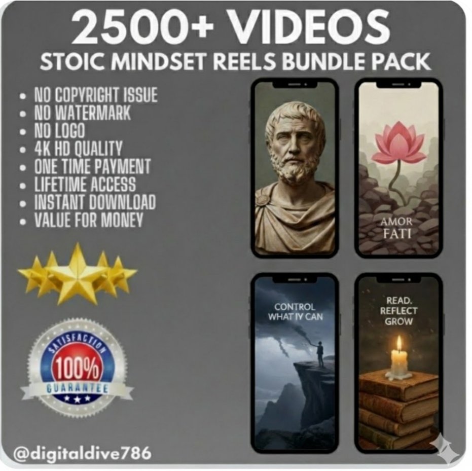 🔥2500+ Viral, Ready-to-Post Stoic & Mindset Reels (No Watermarks, Copyright-Free)🔥